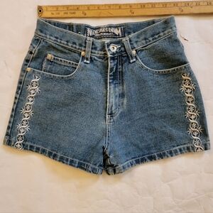 Vintage 90s NO EXCUSES Really Cute Jeans Shorts Embroidered Side Stripes 7/8